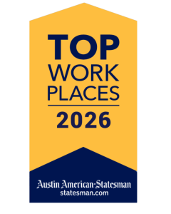 Award banner reading 'TOP WORK PLACES 2026' from Austin American-Statesman (statesman.com) indicating a business award list.