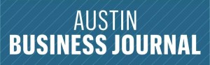 Austin Business Journal logo banner on a blue diagonal-striped background.